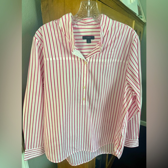 J Crew band-collar cotton poplin tunic in stripe.              Lightly worn. - Picture 1 of 7